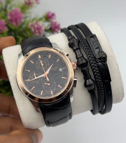 MEN LEATHER WRISTWATCH & BRACELET SET