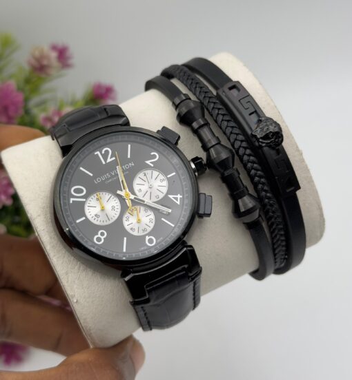 MEN LEATHER WRISTWATCH & BRACELET SET - Image 2