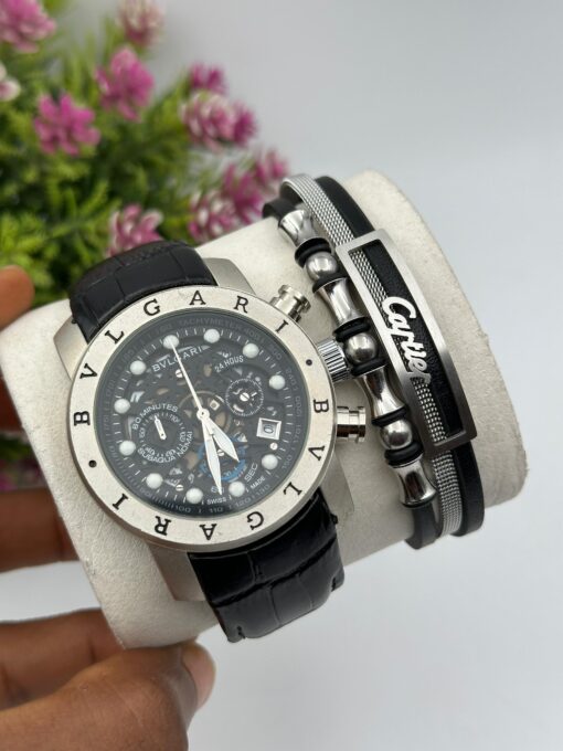 MEN LEATHER WRISTWATCH & BRACELET SET - Image 4