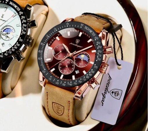 POEDAGAR CHRONOGRAPH LEATHER WRISTWATCH - Image 8