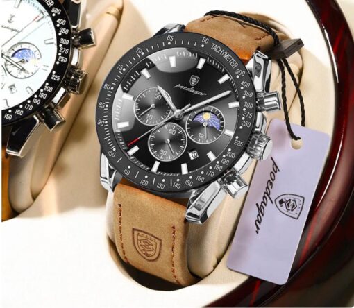 POEDAGAR CHRONOGRAPH LEATHER WRISTWATCH