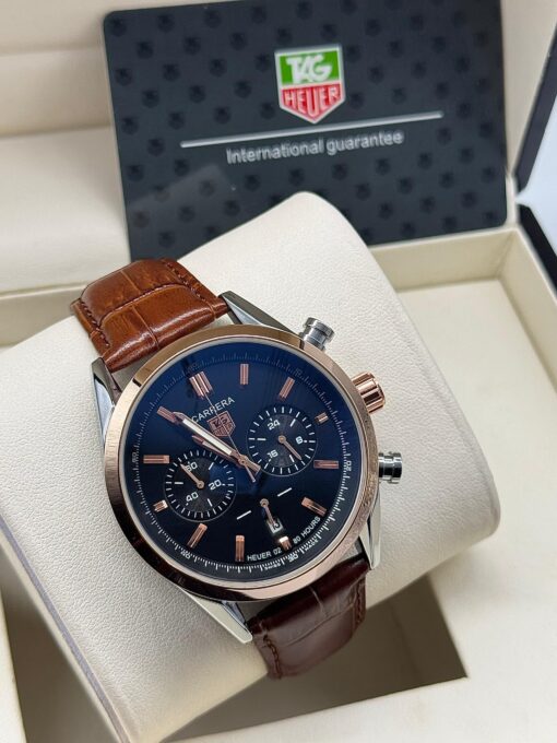 TAG HEUER CARRERA LEATHER WRISTWATCH - Image 8