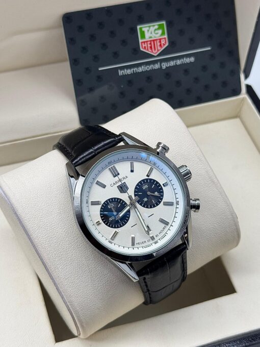 TAG HEUER CARRERA LEATHER WRISTWATCH - Image 9