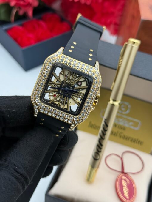 CARTIER RUBBER (FULL STONE) WRISTWATCH