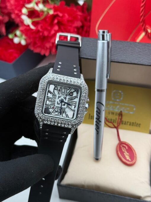 CARTIER RUBBER (FULL STONE) WRISTWATCH - Image 5