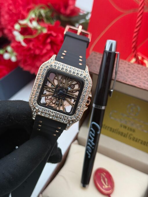 CARTIER RUBBER (FULL STONE) WRISTWATCH - Image 6