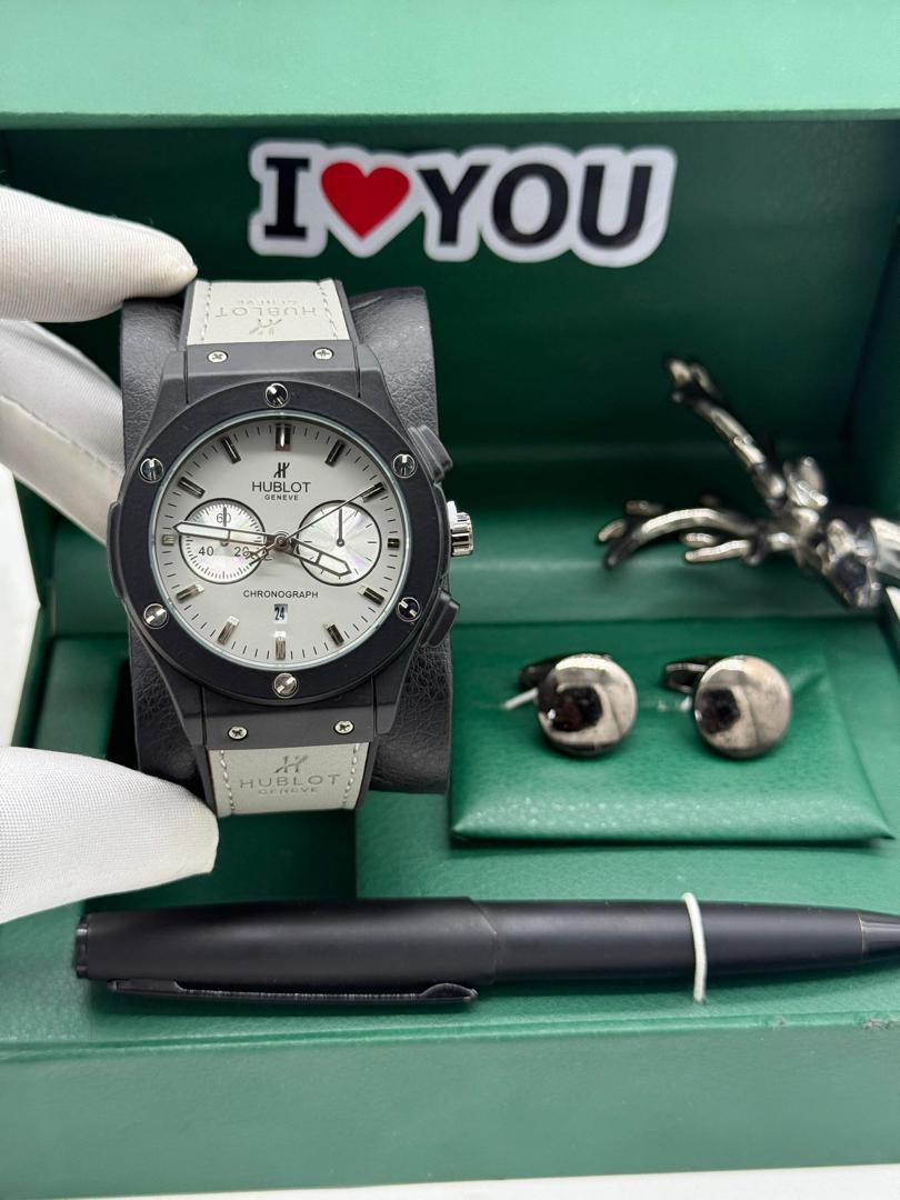 HUBLOT LEATHER + CUFFLINKS + PEN + LUXURY BOX - Image 3