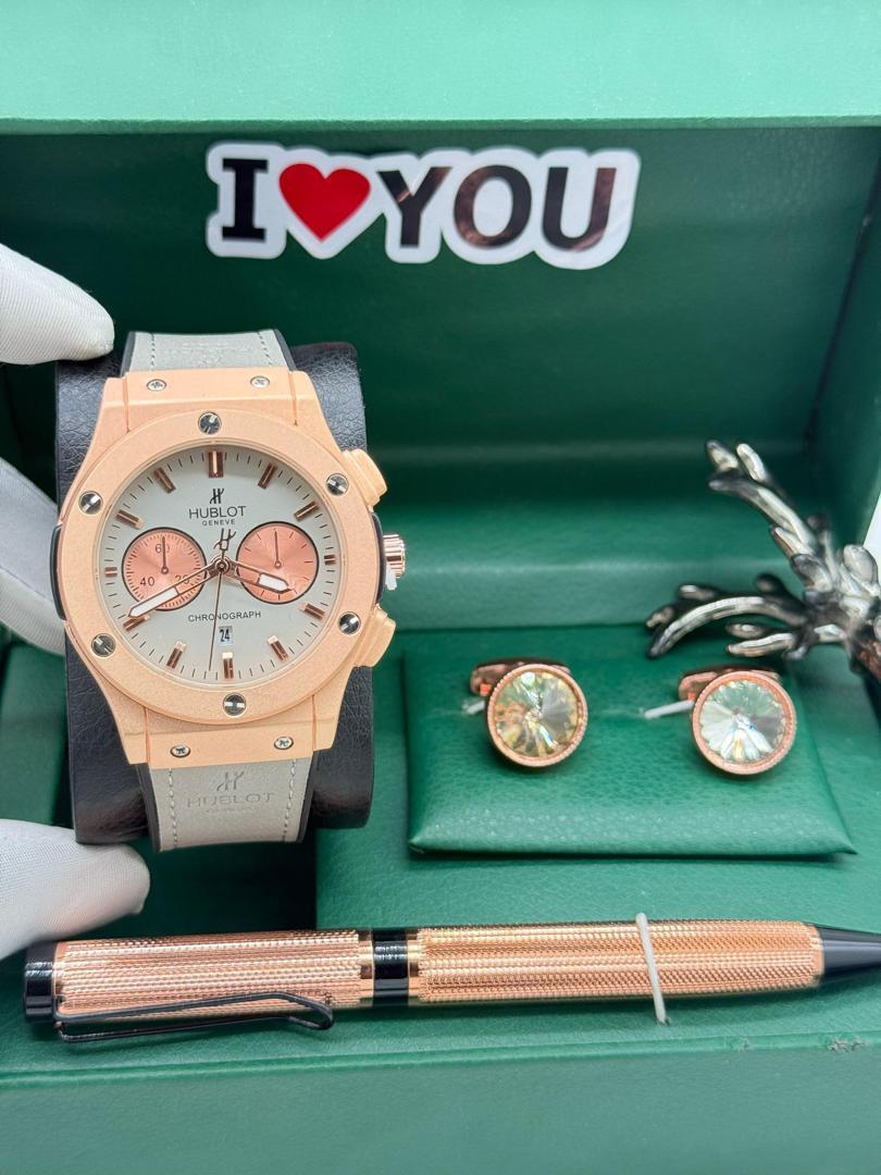 HUBLOT LEATHER + CUFFLINKS + PEN + LUXURY BOX