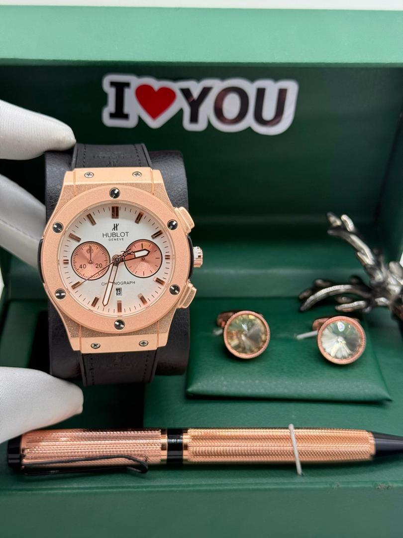 HUBLOT LEATHER + CUFFLINKS + PEN + LUXURY BOX - Image 2